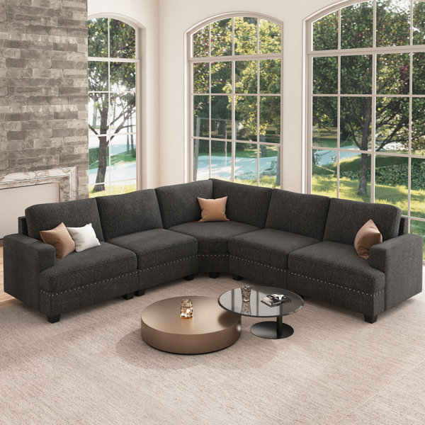 Anureet L Shaped Modular Sectional Couch Corner Sectional Sofa Wade Logan Fabric Dark Gray Polyester